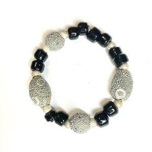 Beaded Handmade Speckled Silver and Black Bracelet